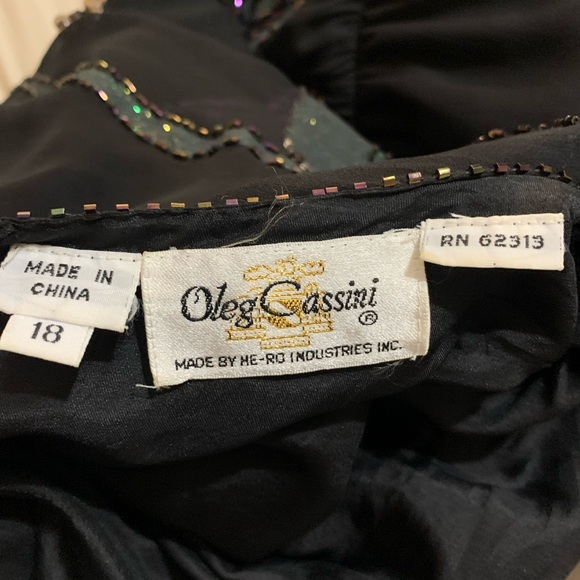 Vintage Oleg Cassini evening silk beaded painted rare dress gown batwing black - Picture 10 of 13